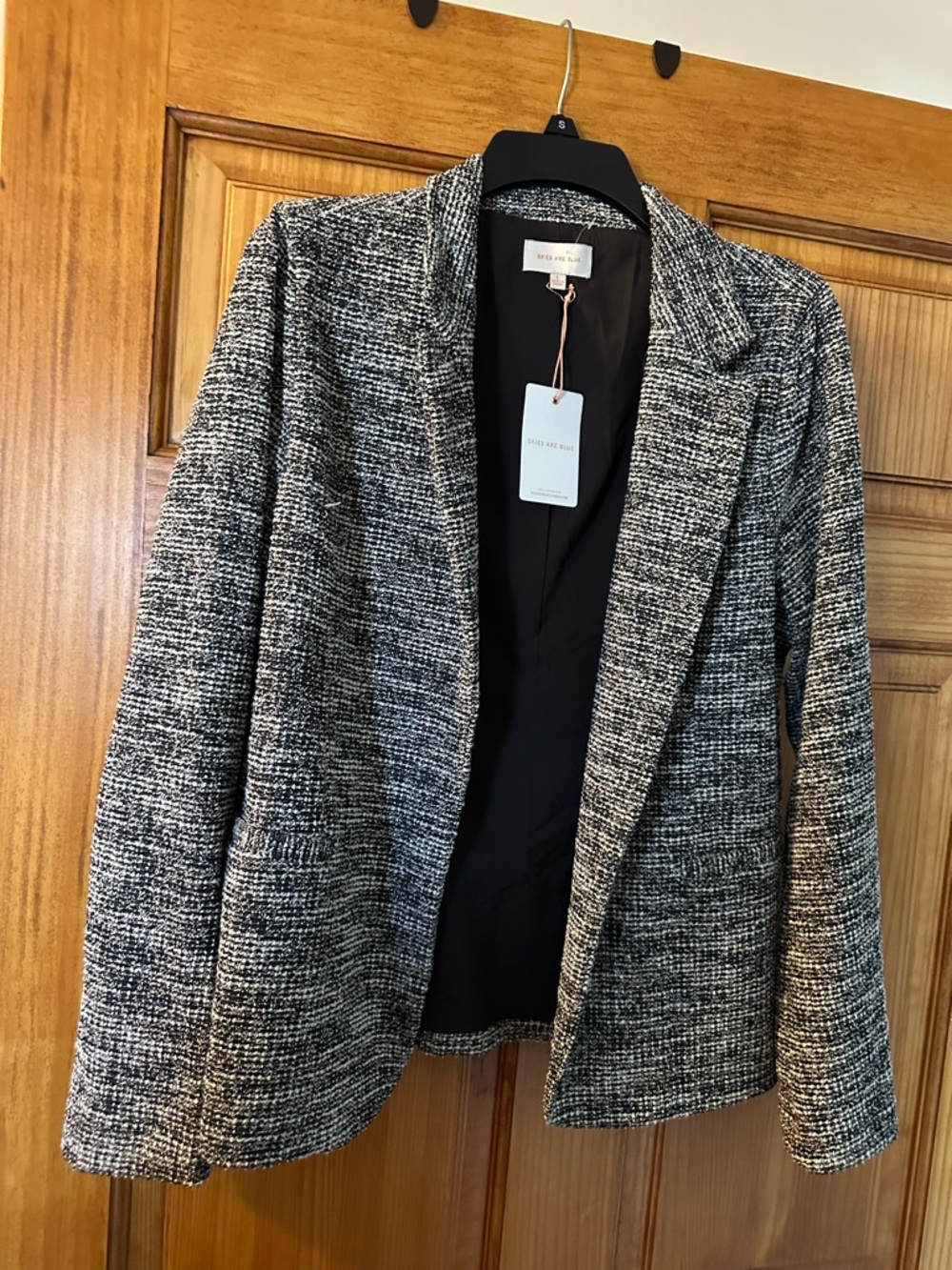Skies Are Blue Black and White Tweed Blazer Jacket